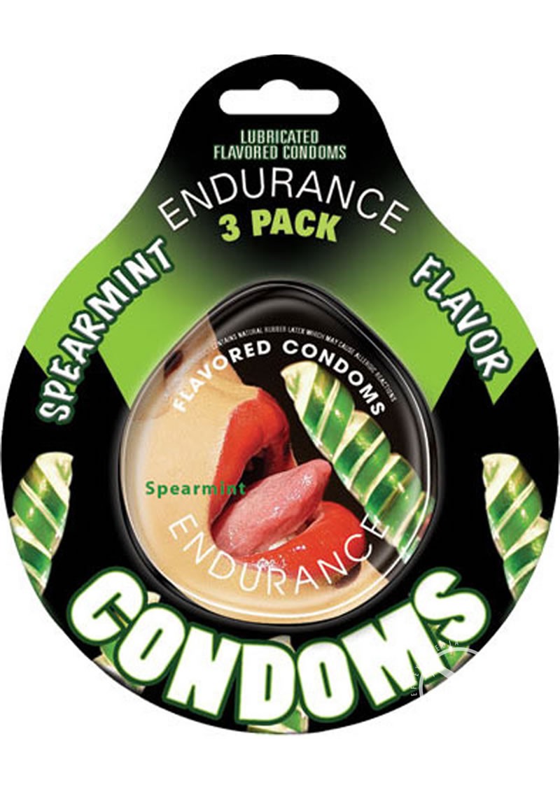 Lubricated Flavored Endurance Condoms 3 Per Pack Spearmint