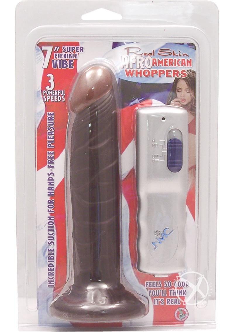 Real Skin Afro American Whoppers Vibrating Dong 7 Inch Brown