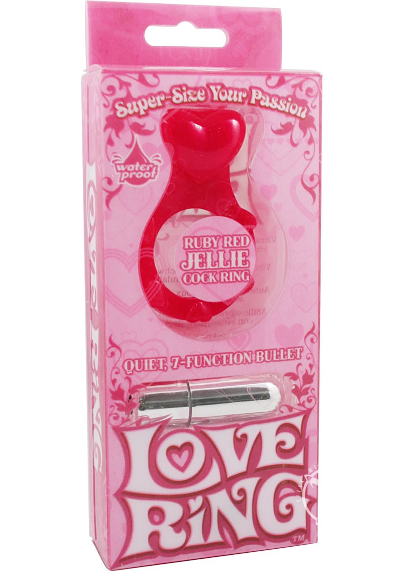 Love Ring Jellie Cock Ring With Bullet Waterproof Ruby Red