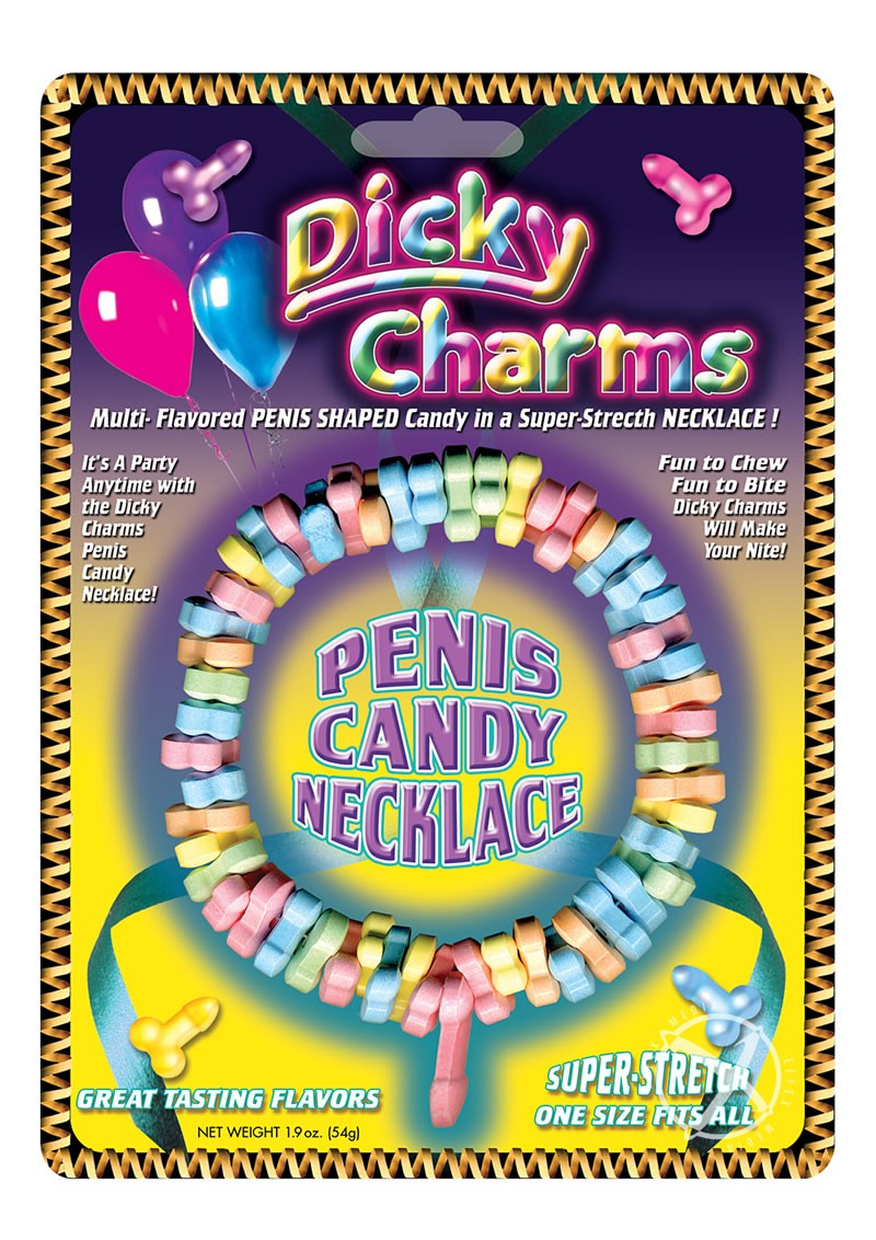 Dicky Charms Multi Flavored Penis Shaped Candy In A Super Stretch Necklace