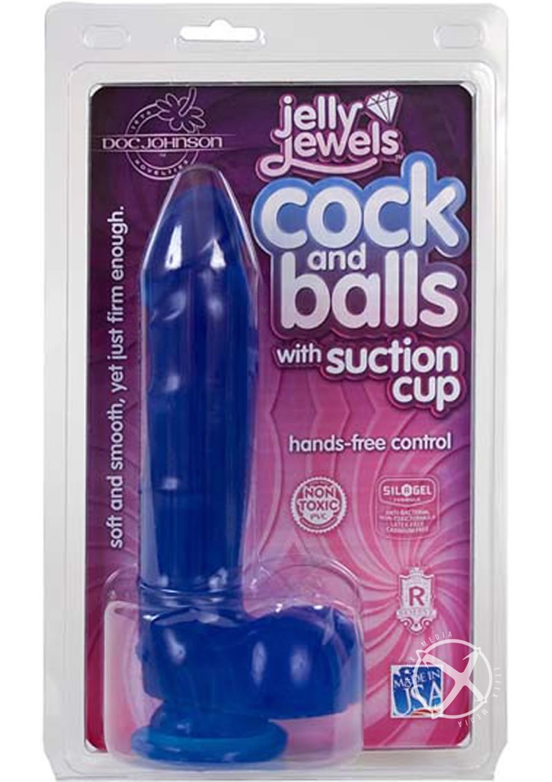 Jelly Jewels Cock And Balls With Suction Cup 8 Inch Sapphire