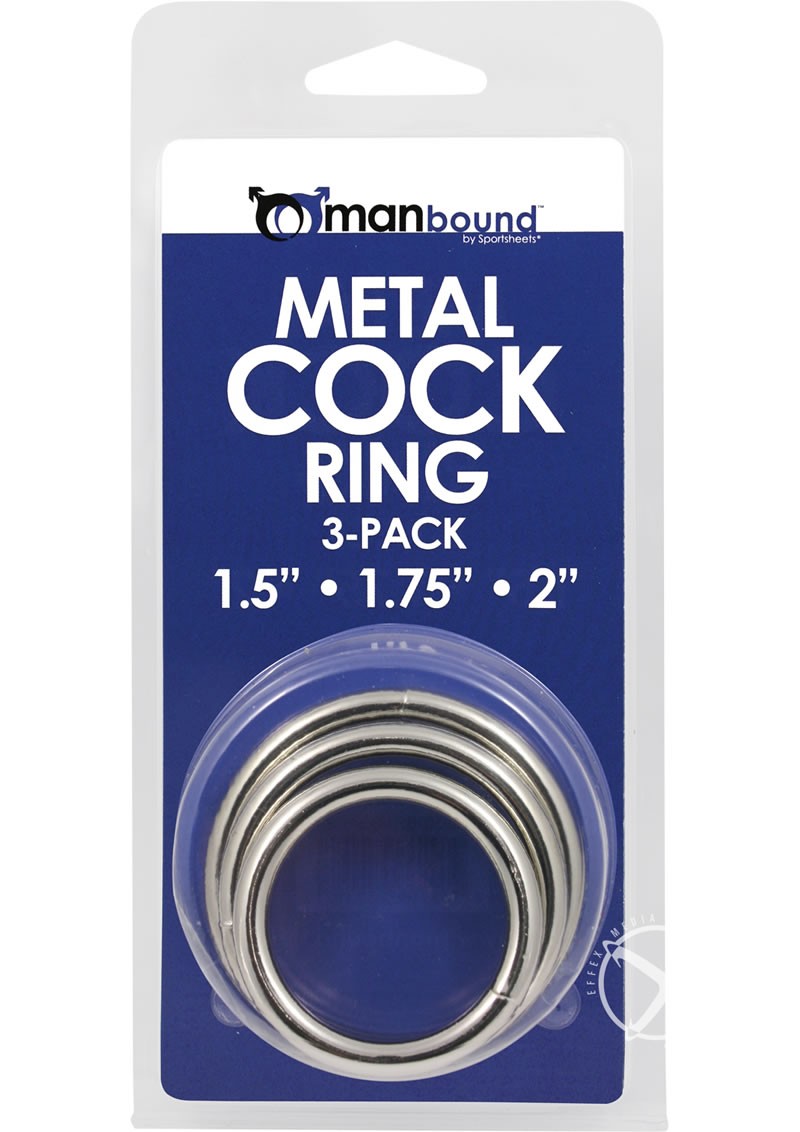 Manbound Metal Cock Ring Silver 3 Assorted Sizes Each Per Pack