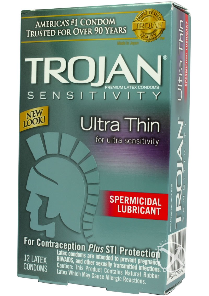 Trojan Condom Sensitivity Ultra Thin w/ Spermicidal Lubricant 12 Pack