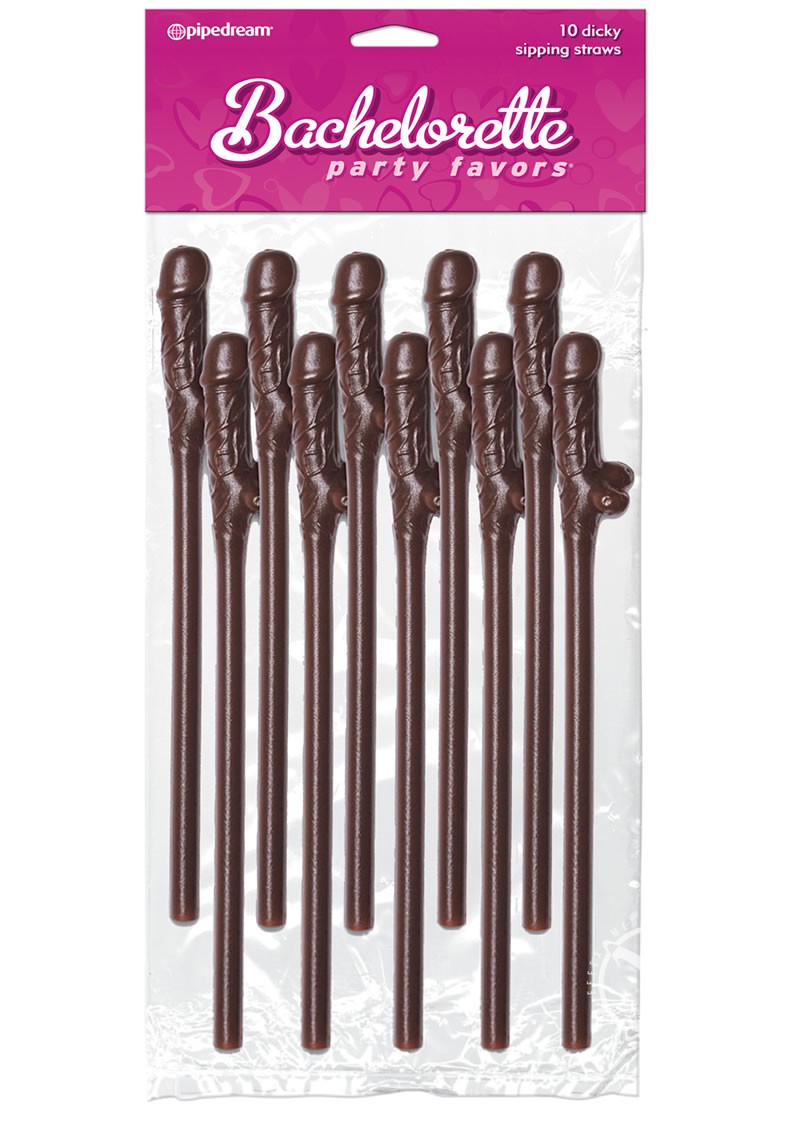 Chocolate Dicky Sipping Straws 10 Pack Brown