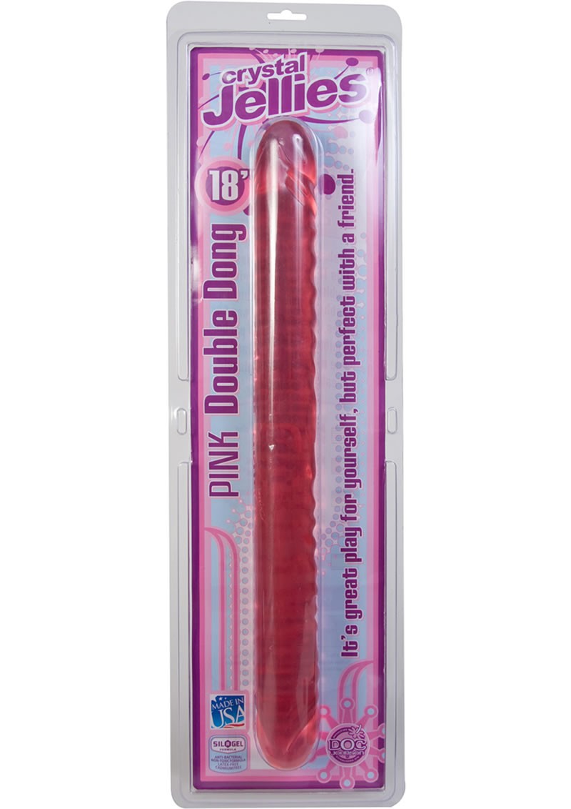 Crystal Jellies Double Dong  Sil-A-Gel 18 Inch Pink