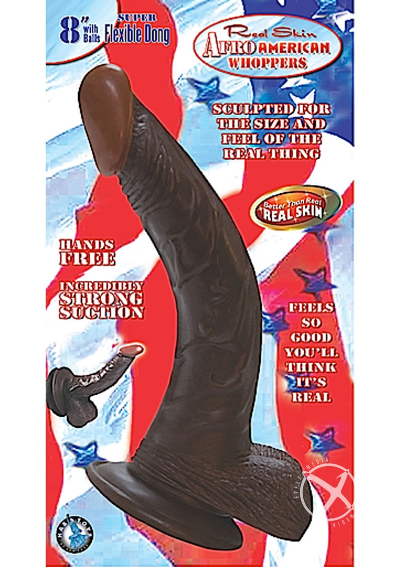 Real Skin Afro American Whoppers Dong w/ Balls 8 Inch Brown