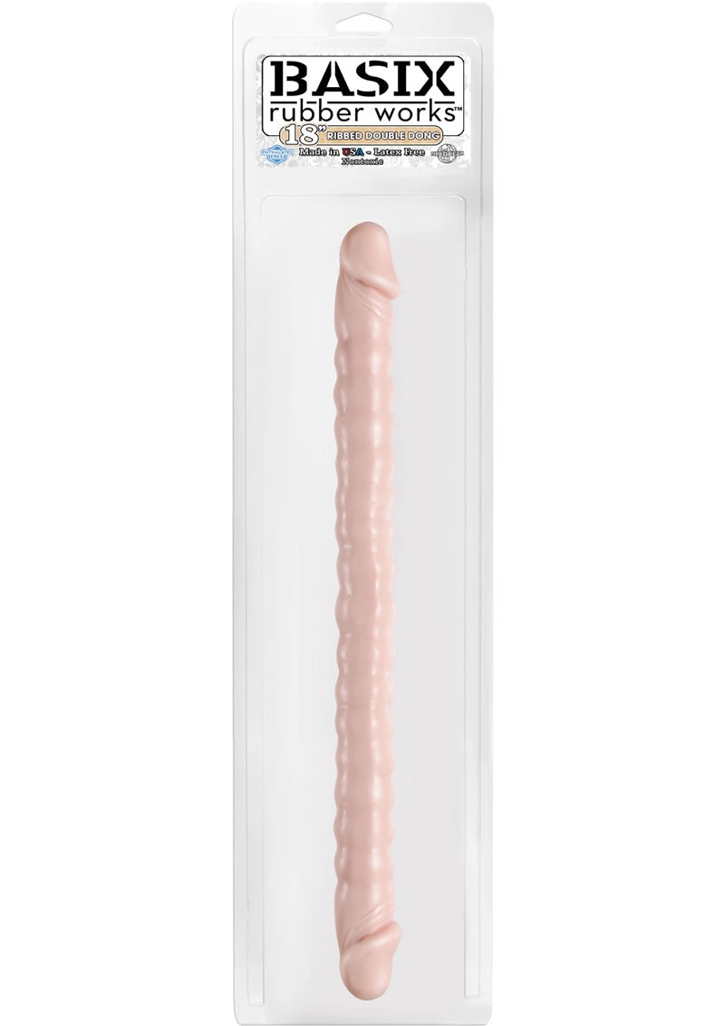 Basix Rubber Works 18 Inch Ribbed Double Dong Flesh