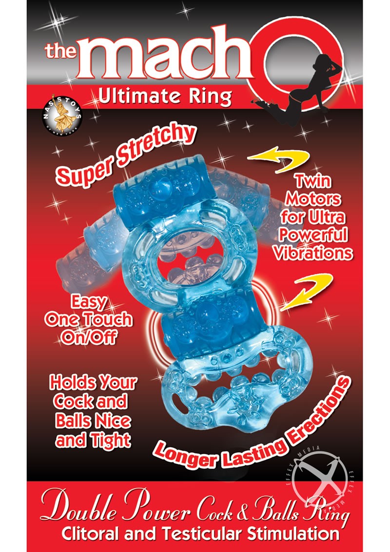 The Macho Ultimate Ring Double Power Cock & Ball Ring Clitoral & Testicular Stimulator Blue