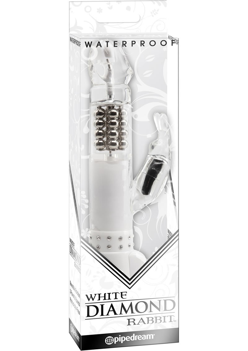 White Diamond Rabbit Vibrator Waterproof 9.5 Inch White