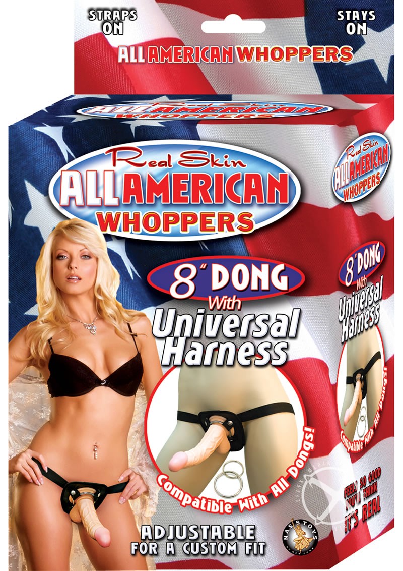 Real Skin All American Whoppers Dong w/ Universal Harness 8 Inch Flesh