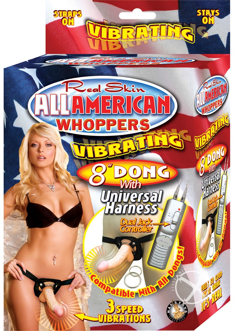 Real Skin All American Whoppers Dong w/ Universal Harness 8 Inch Flesh