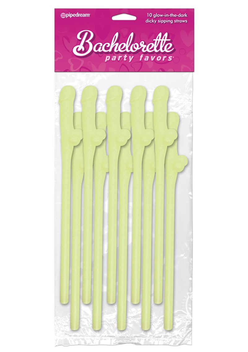 Glow In The Dark Dicky Sipping Straws 10 Pack