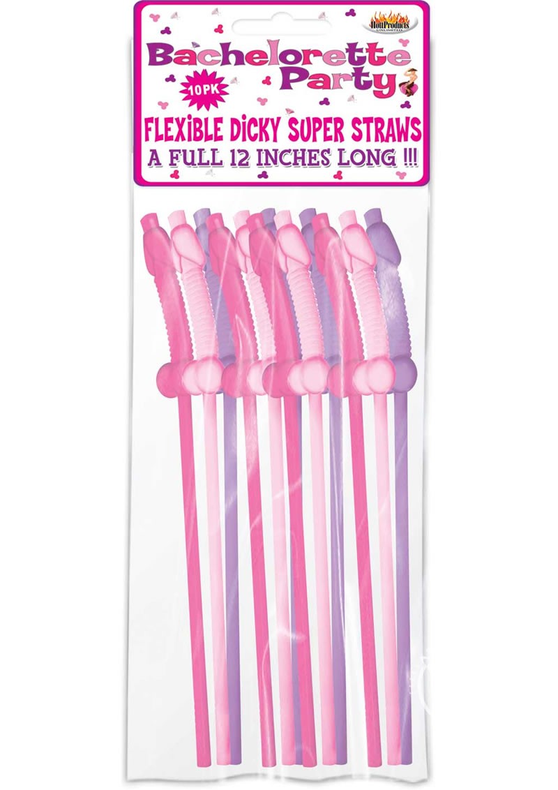 Bachelorette Party Flexible Dicky Super Straws 10 Per Pack