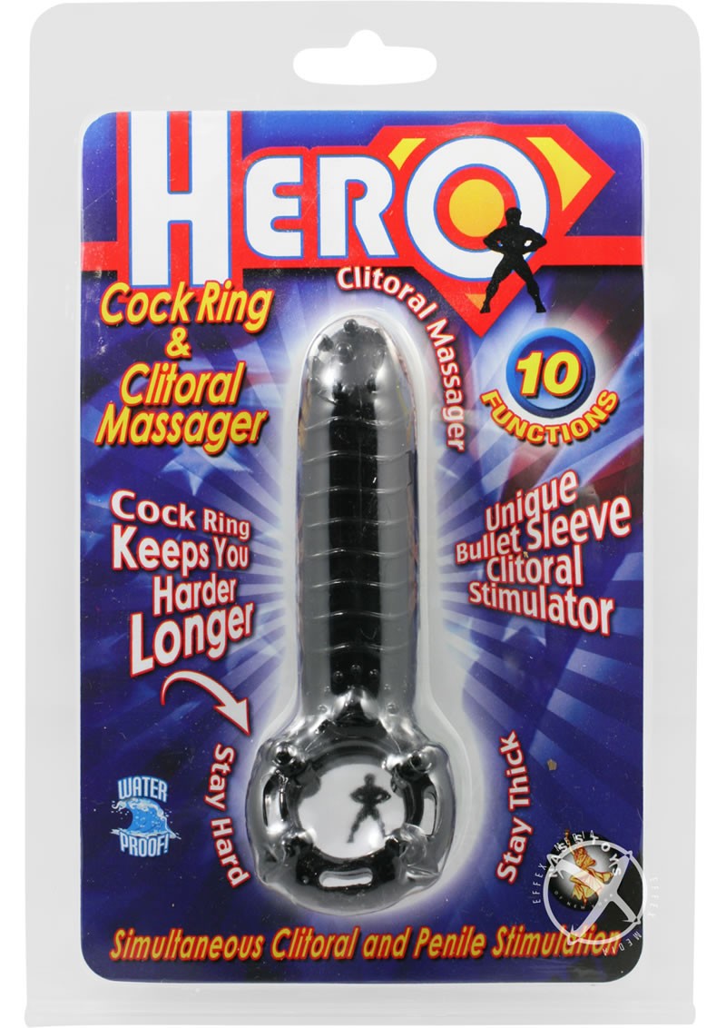 Hero Cockring and Clitoral Massager Waterproof Black