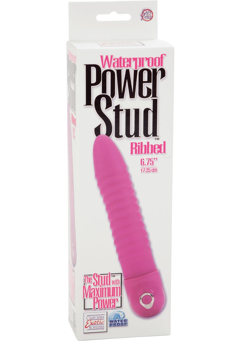Power Stud Ribbed Vibrator Waterproof Pink 6.75 Inch