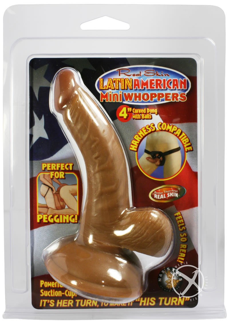 Real Skin Latin American Mini Whoppers Dong w/ Balls Brown 4 Inch