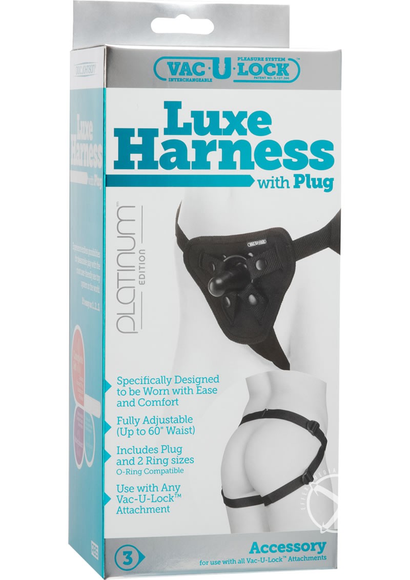 Vac U Lock Platinum Luxe Harness w/ Plug Black Adjust Up To 60 Inch Waist