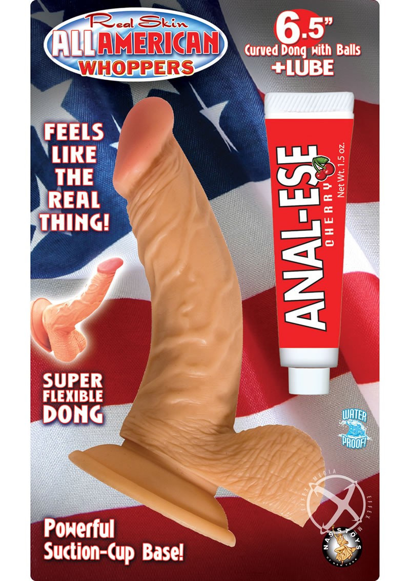 All American Whopper Curve Dong With Balls Flesh 6.5 Inch