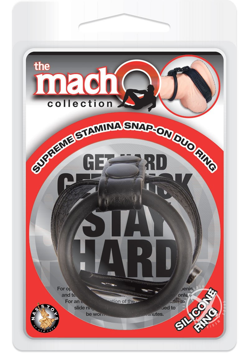 Macho Supreme Stamina Snap On Silicone Duo Ring Black