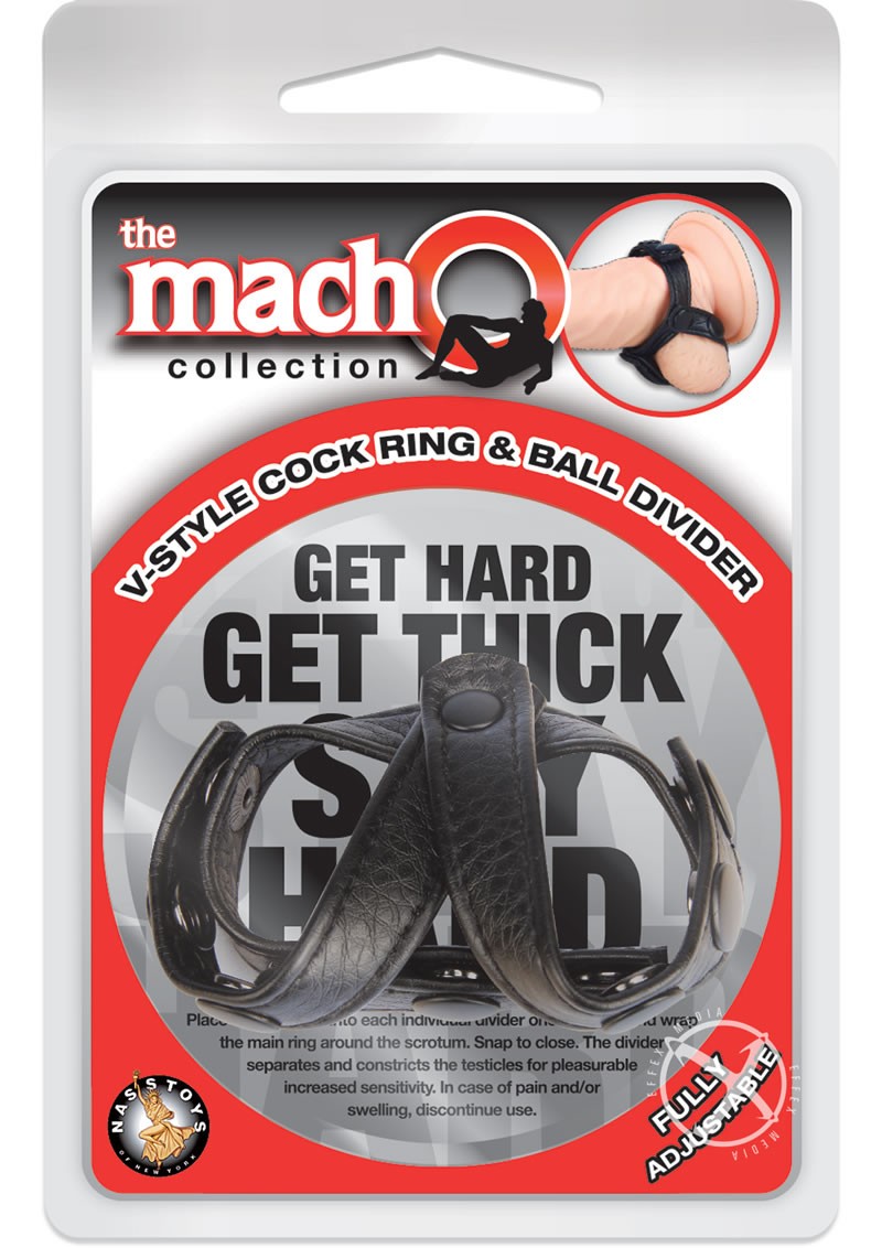 Macho V Style Cock Ring and Ball Divider Adjustable Black