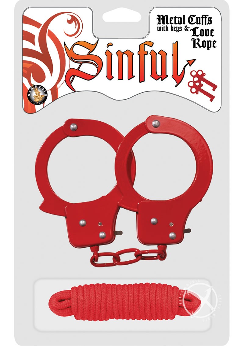 Sinful Metal Cuffs With Keys And Love Rope Red