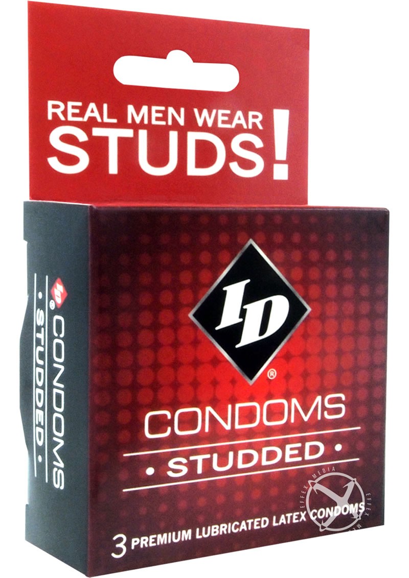 ID Studded Lubricated Latex Condoms 3 Each Per Pack