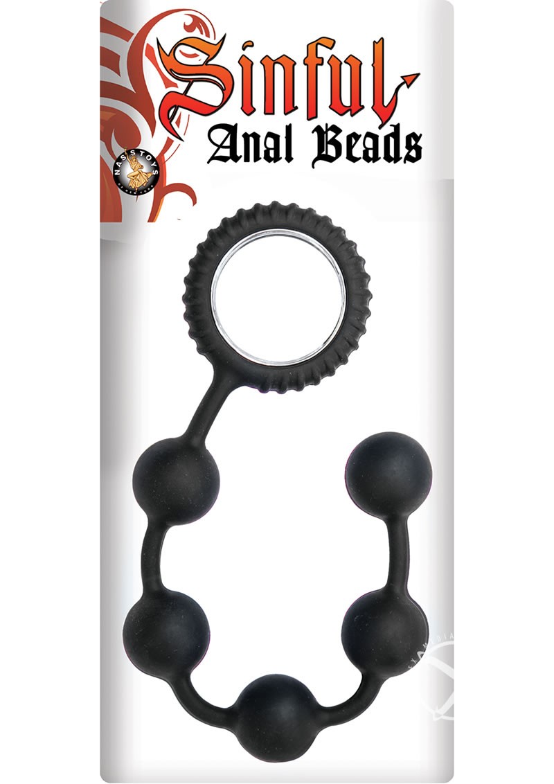 Sinful Anal Beads Silicone Black 12 Inch