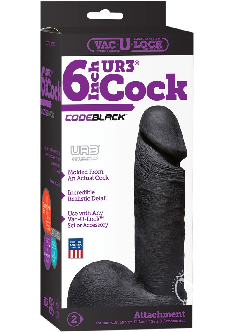 Vac U Lock Codeblack UR3 Realistic Cock w/ Balls Attachment Black 6 Inch