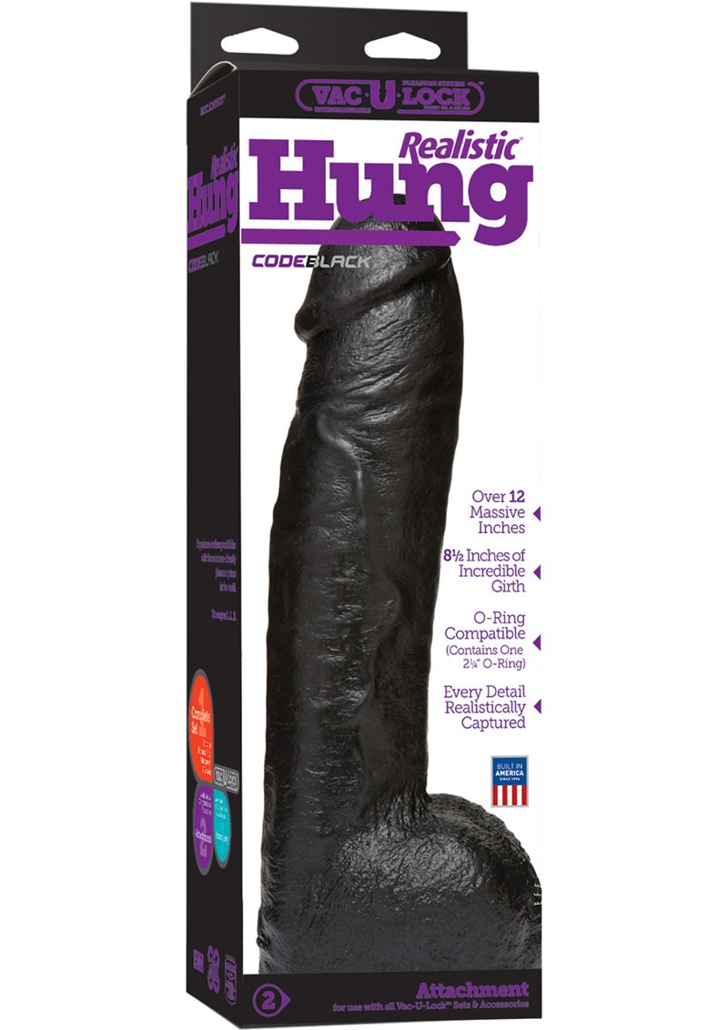 Vac U Lock Codeblack Realistic Hung Cock w/ Balls Attachment Black 12 Inch