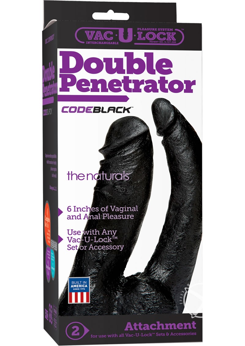 Vac U Lock Codeblack Double Penetrator The Naturals Attachment Black 6 Inch Each