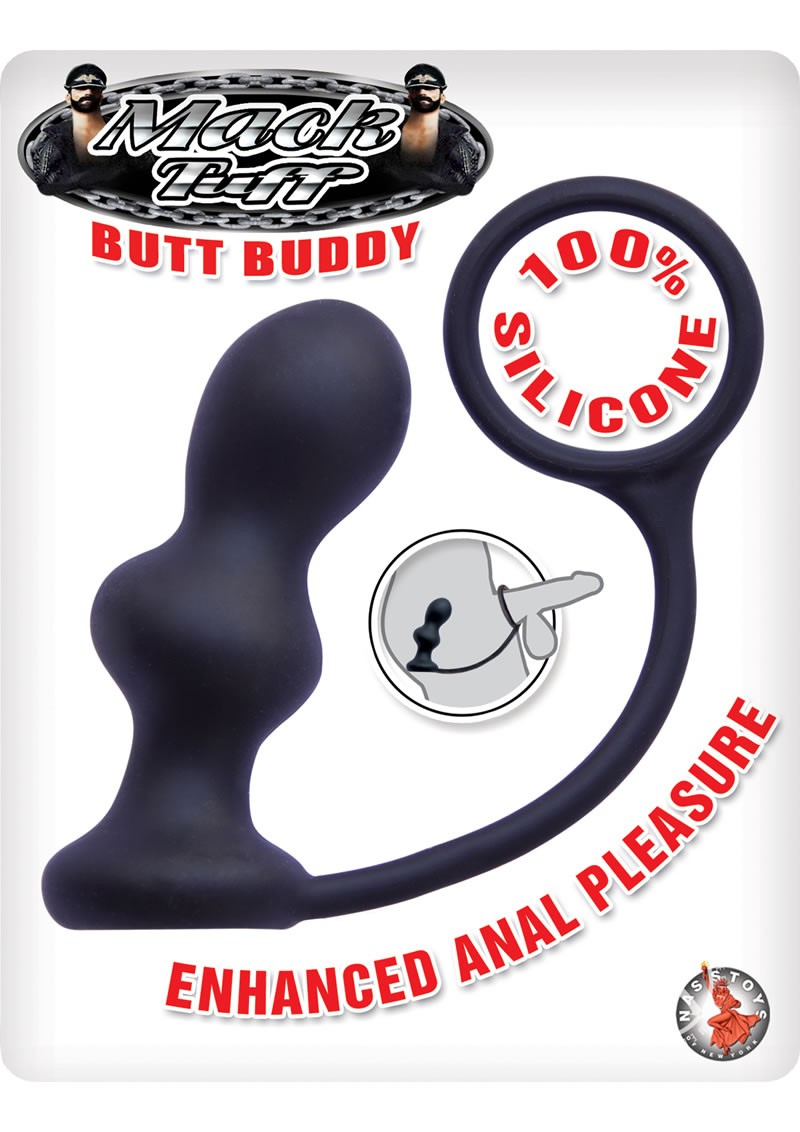 Mach Tuff Butt Buddy Anal Plug w/ Cockring Black 4 Inch