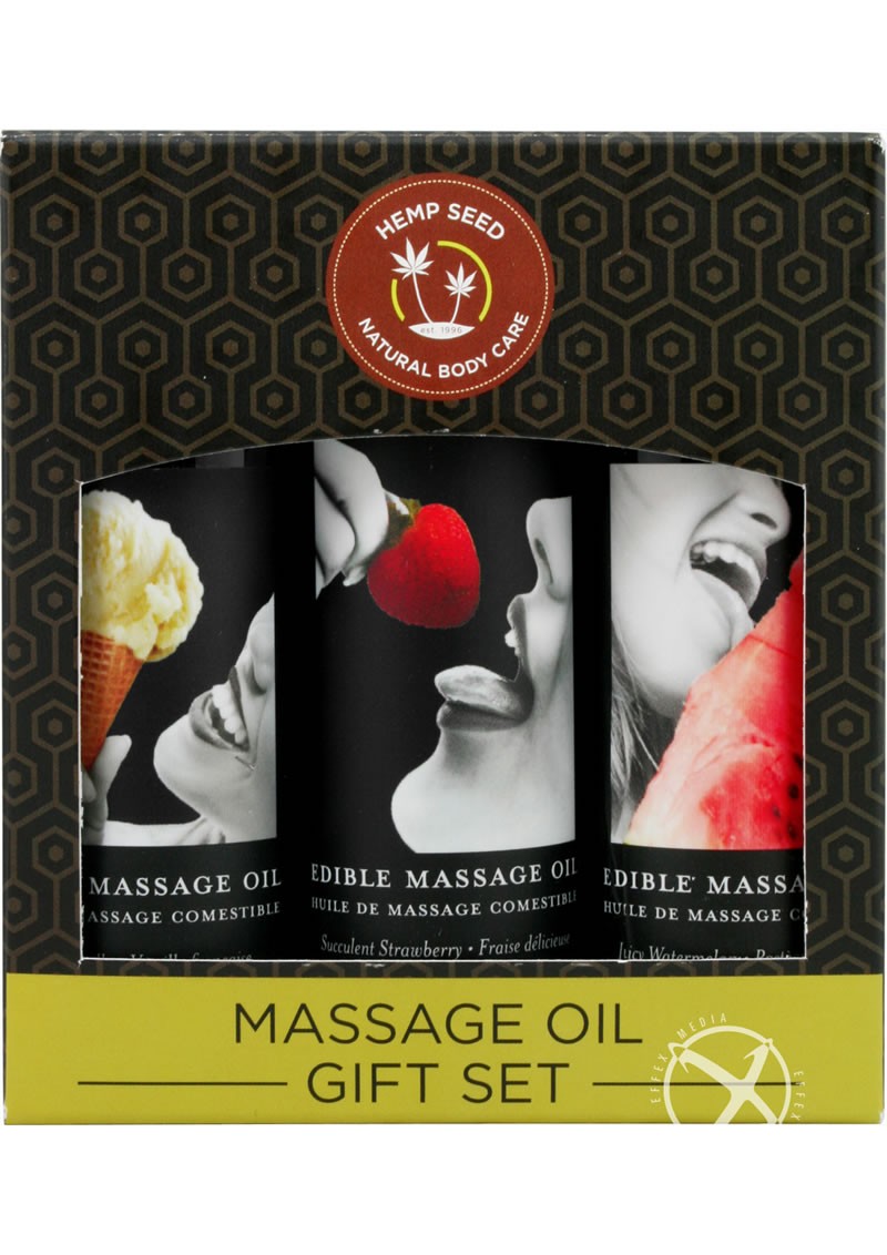 Hemp Seed Natural Body Care Edible Massage Oil Gift Set 3 Each 2 oz Bottles