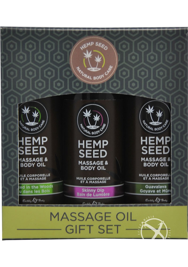 Hemp Seed Natural Body Care Massage Oil Gift Set 3 Each 2 oz Bottles