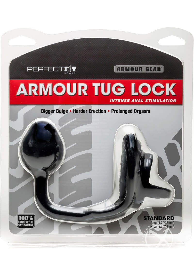 Armour Gear Armour Tug Lock Cockring w/ Anal Stimulation Black Standard Size
