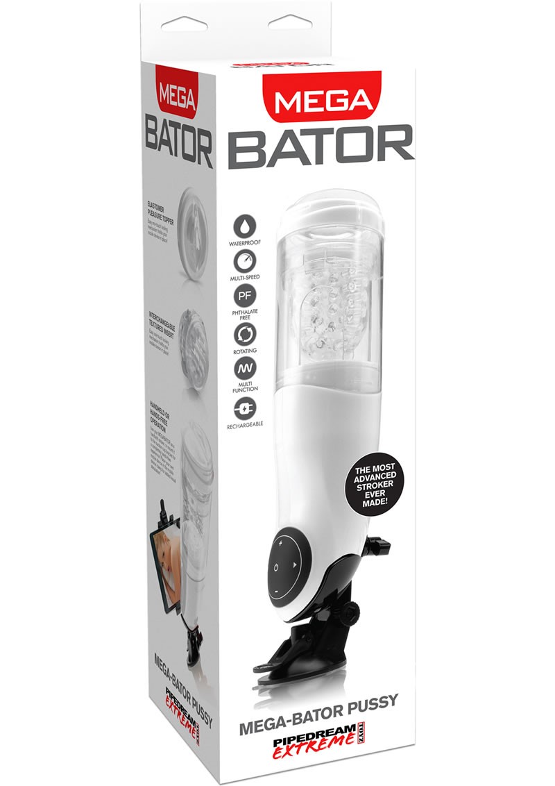 Pipedream Extreme Mega Bator Pussy Rechargeable Hands Free Stroker Masturbator White