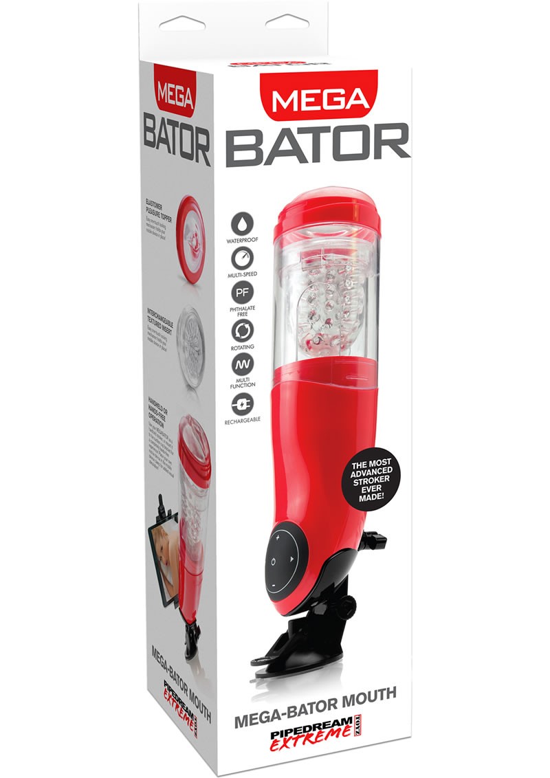 Pipedream Extreme Mega Bator Mouth Rechargeable Hands Free Stroker Masturbator Red