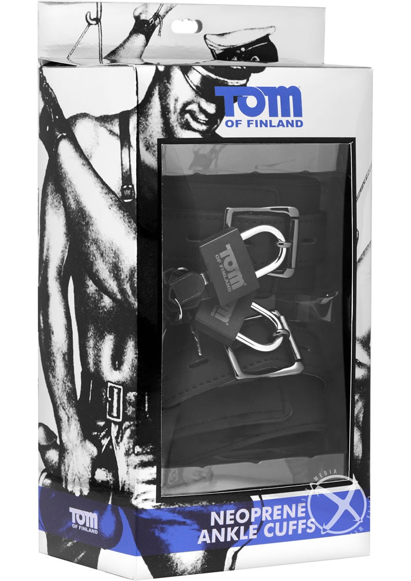 Tom Of Finland Neoprene Ankle Cuffs With Lock Black