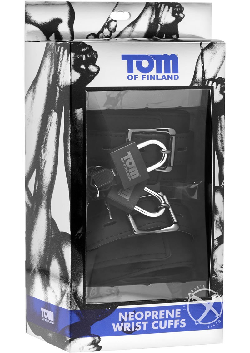 Tom of Finland Neoprene Wrist Cuffs With Lock Black