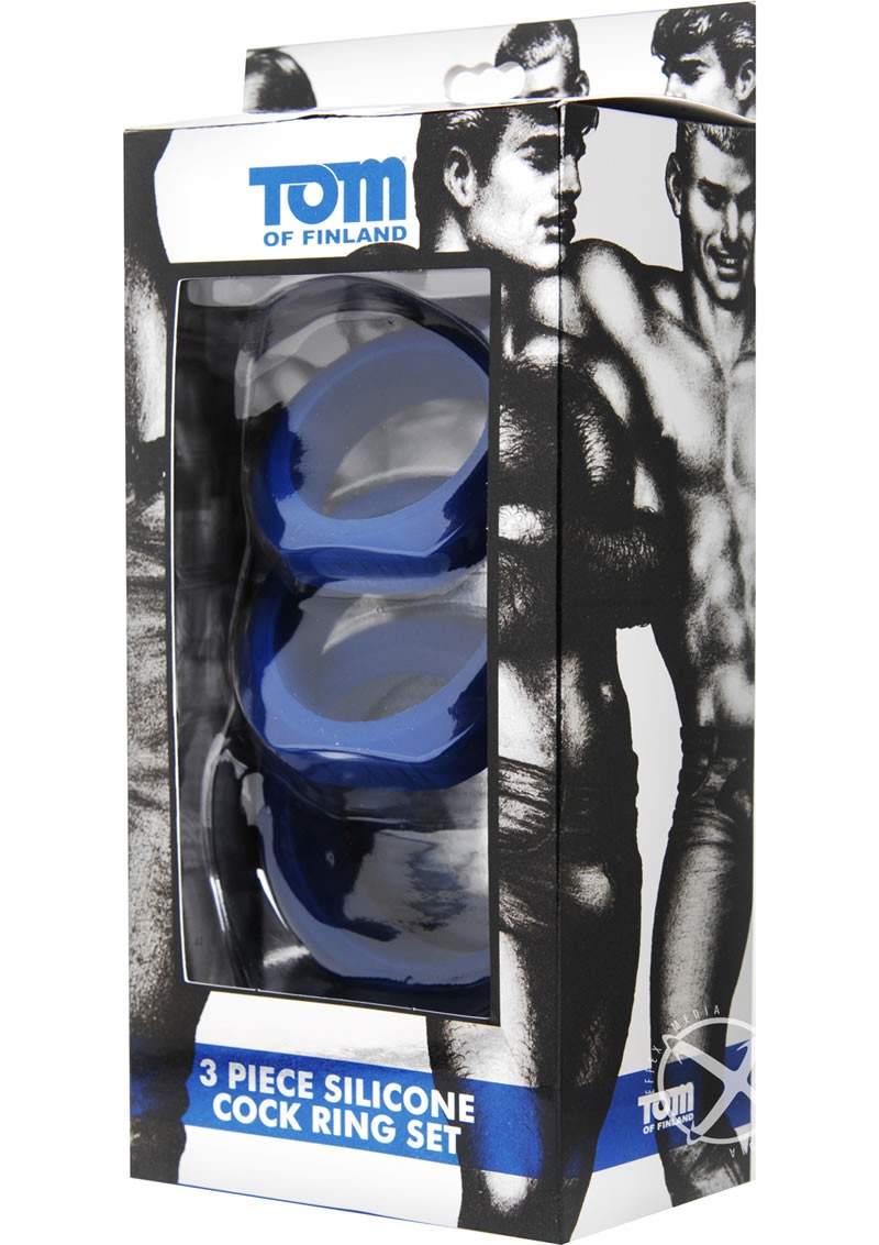 Tom Of Finland 3 Piece Silicone Cock Ring Set Blue
