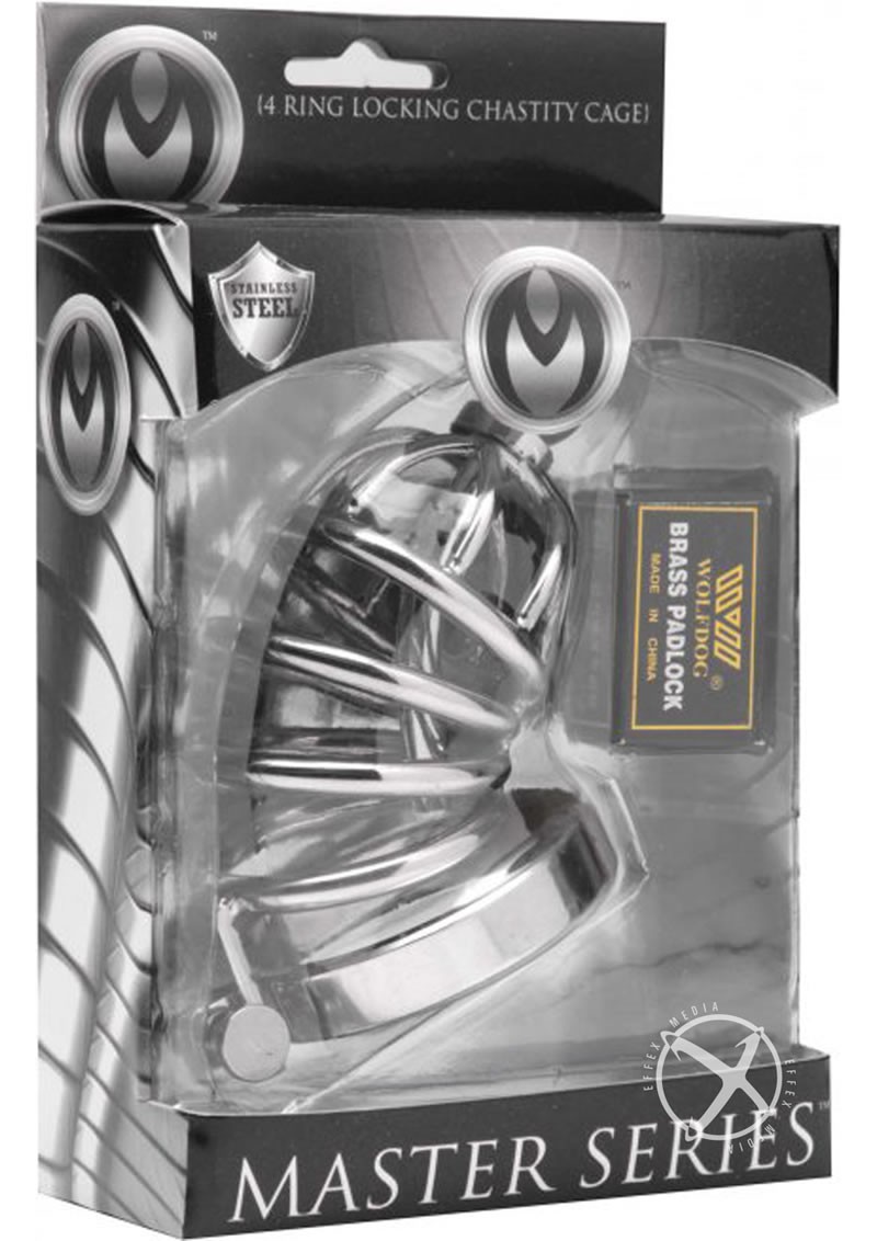 Master Series Asylum 4 Ring Locking Chastity Cage Stainless Steal