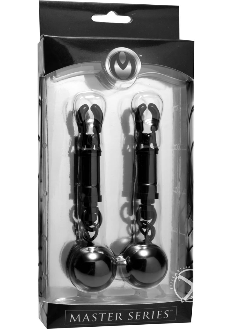 Master Series Black bomber Clamps Barrel Nipple Clamps w/ Weighted Balls Black