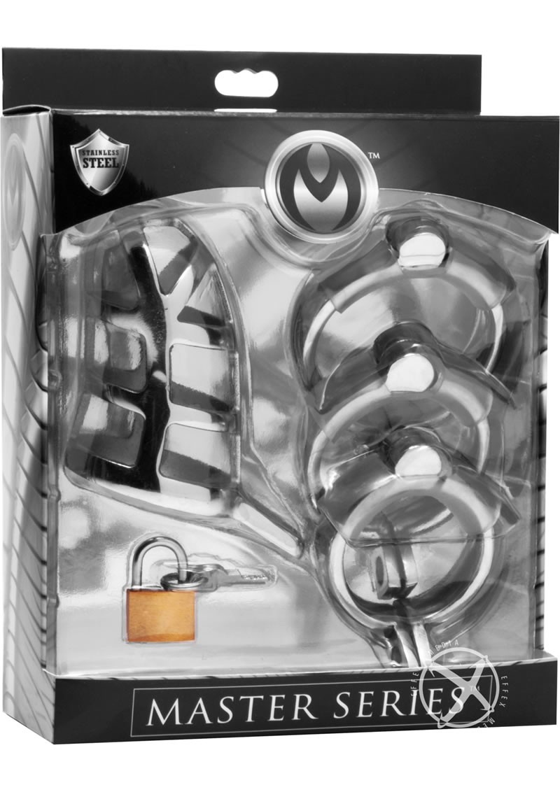 Master Series Detained Stainless Steel Locking Chastity Cage Metal