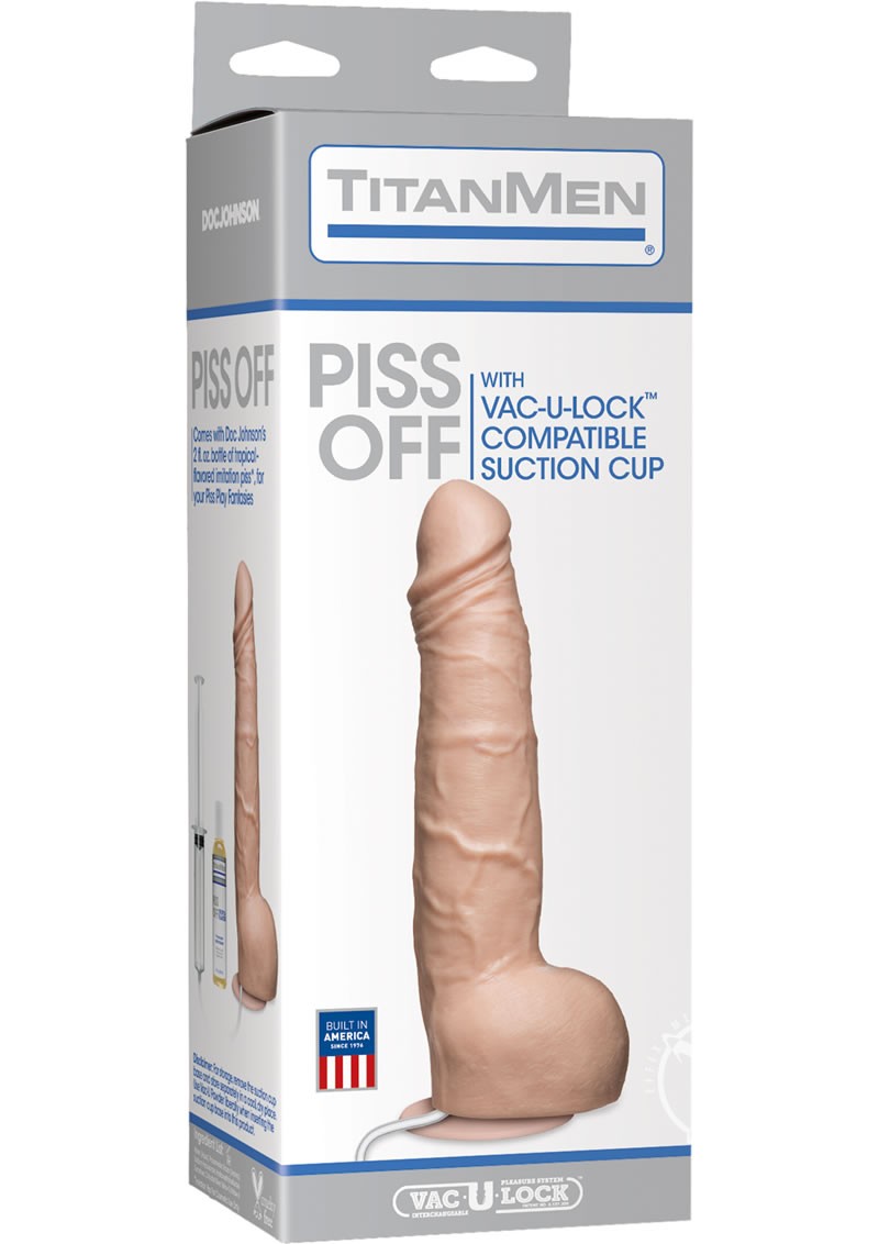 TitanMen Vac U Lock Piss Off Dildo w/ Tropical Flavored 2 oz Bottle Vanilla 10.5 Inch