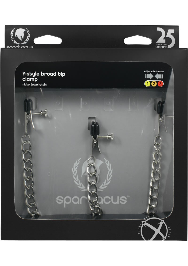 Y Style Adjustable Broad Tip Nipple Clamps w/ Clit Clamp Silver