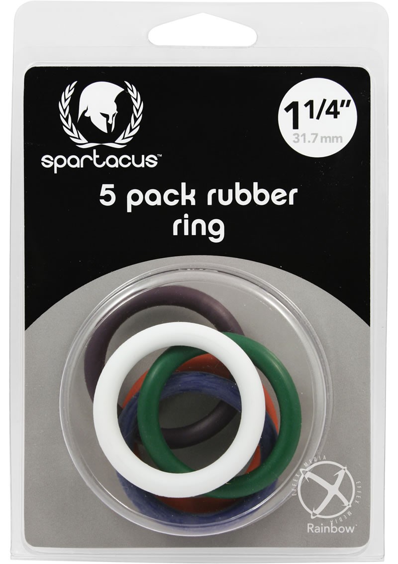 Rubber Cock Ring 5 Per Set 1.25 Inch Rainbow