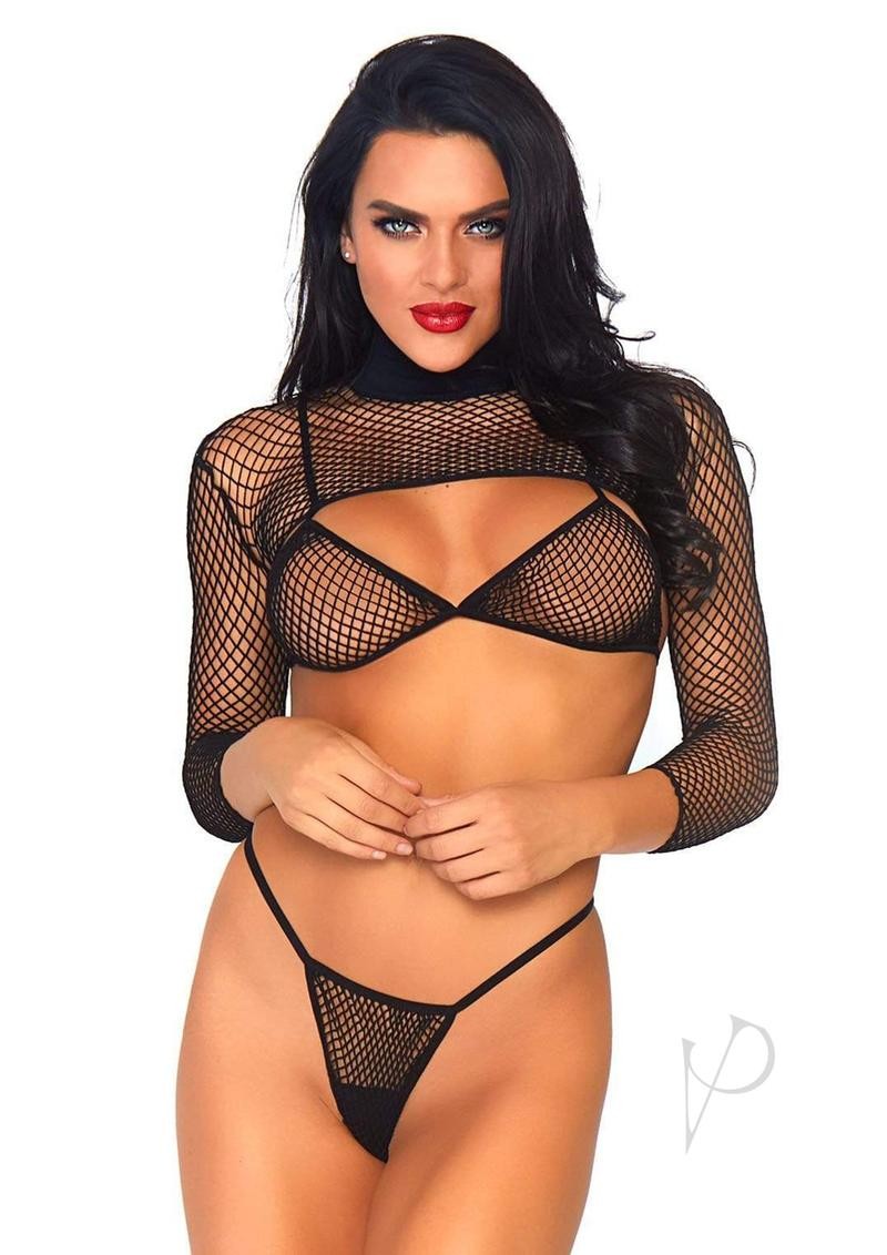 Indust Bikini Set Sleeve Top 3pc Os Blk