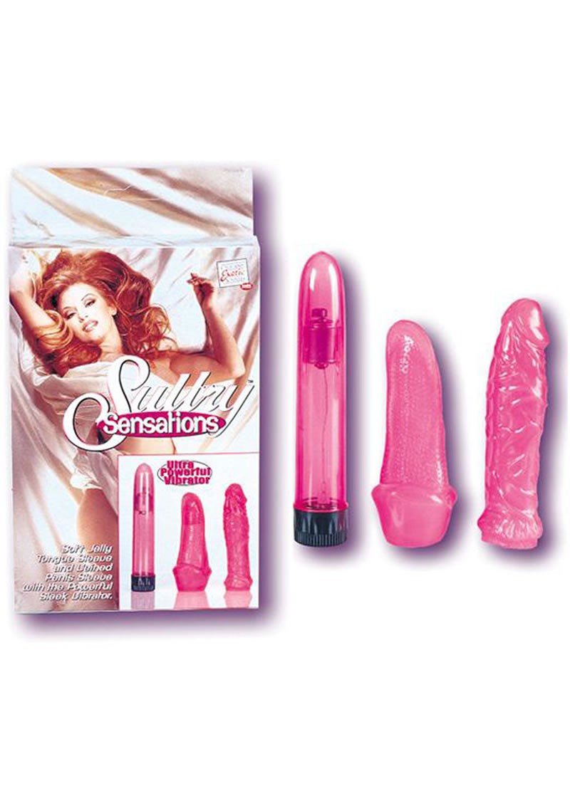 Sultry Sensations Kit Vibrator With 2 Jelly Sleeves Pink