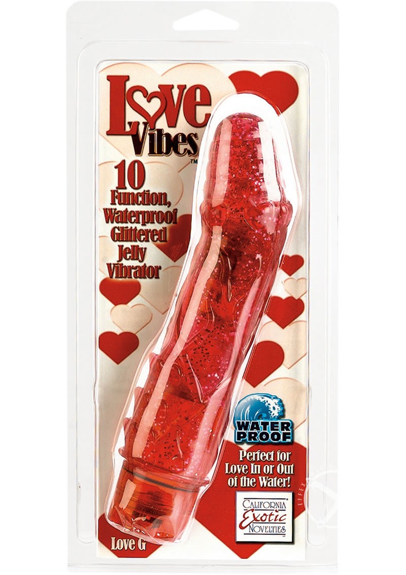 LOVE VIBES LOVE G 10 FUNCTION GLITTERED JELLY VIBRATOR 7.25 INCH RED