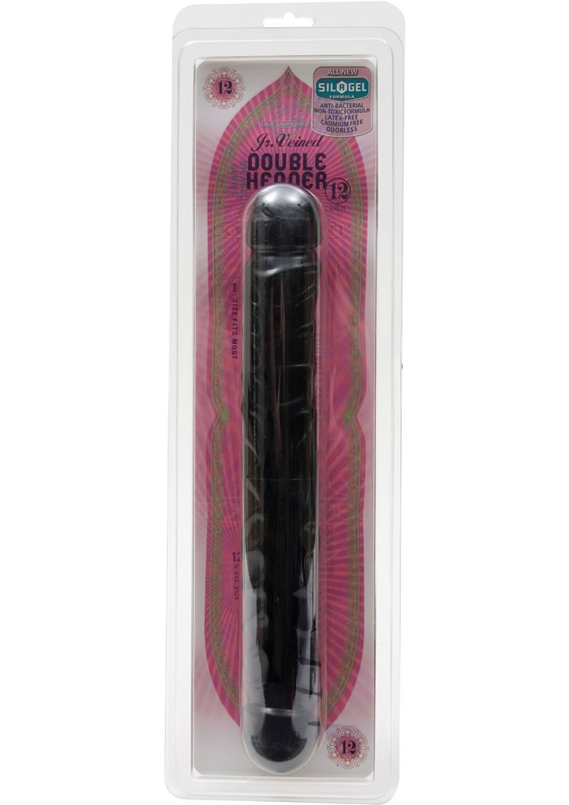 Junior Veined Double Header  Sil-A-Gel Dong 12 Inch Black