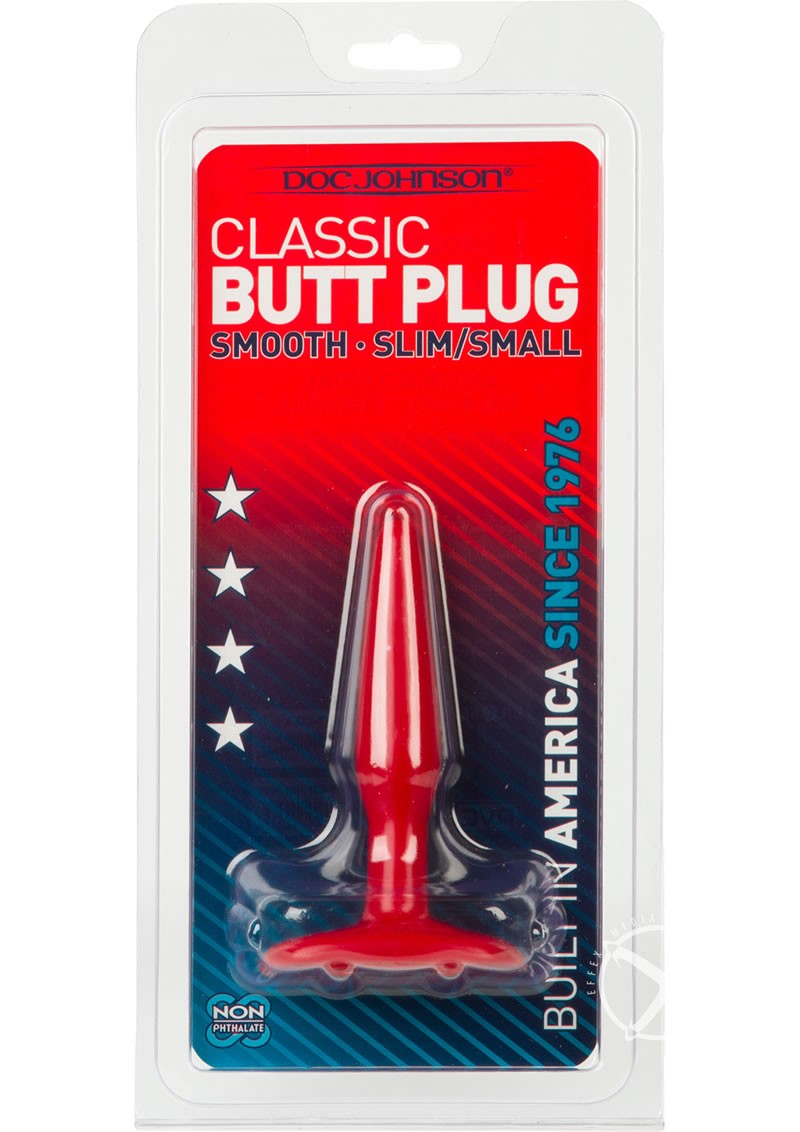 Smooth Butt Plug Slim Small  Sil-A-Gel 4 Inch Red